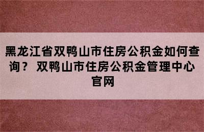 黑龙江省双鸭山市住房公积金如何查询？ 双鸭山市住房公积金管理中心官网